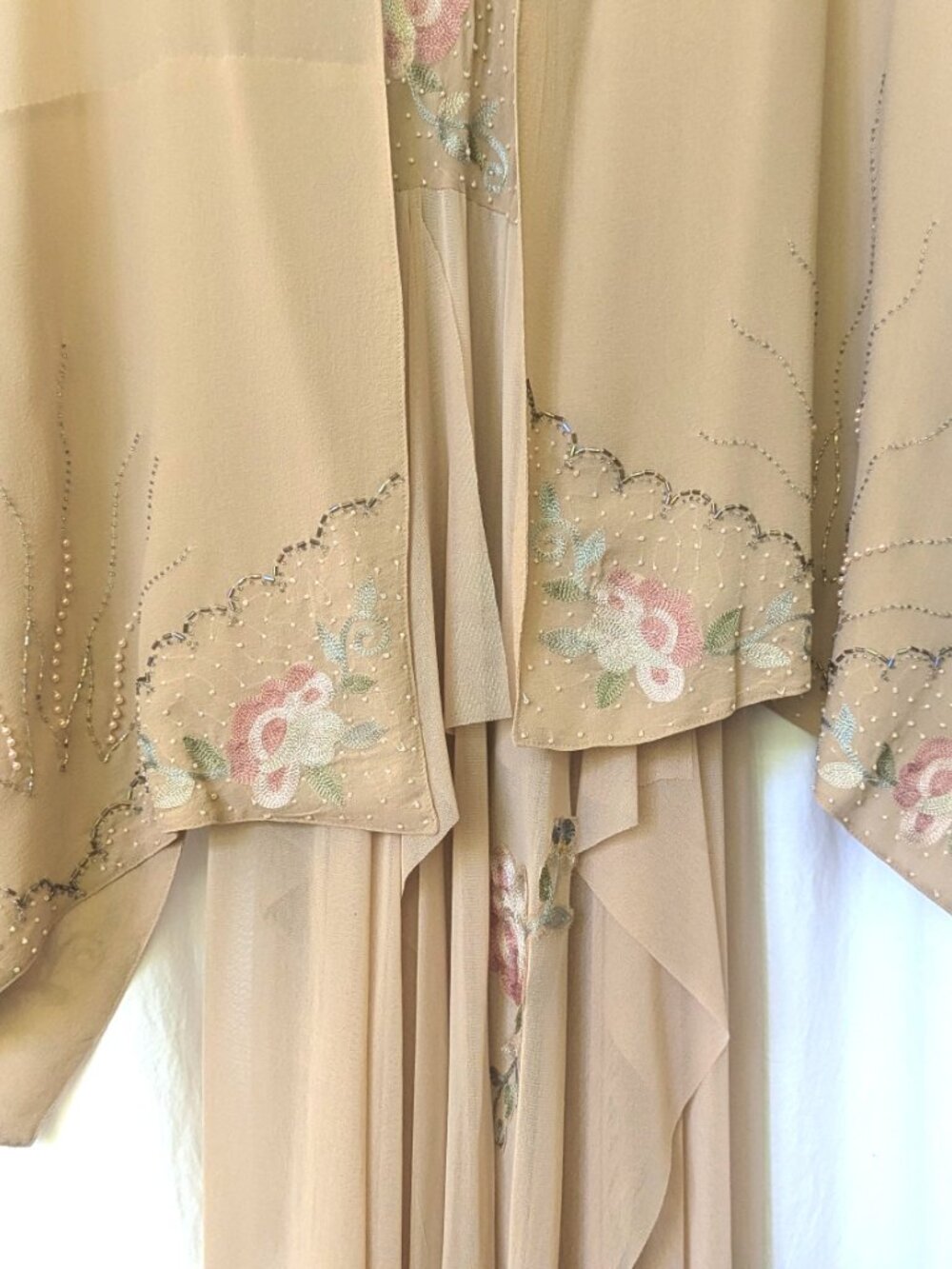 SUE WONG DRESS 8 NEVER WORN BLUSH PEACH MIDI TO TEA LENGTH WITH MATCHING SHAWL - Picture 11 of 13